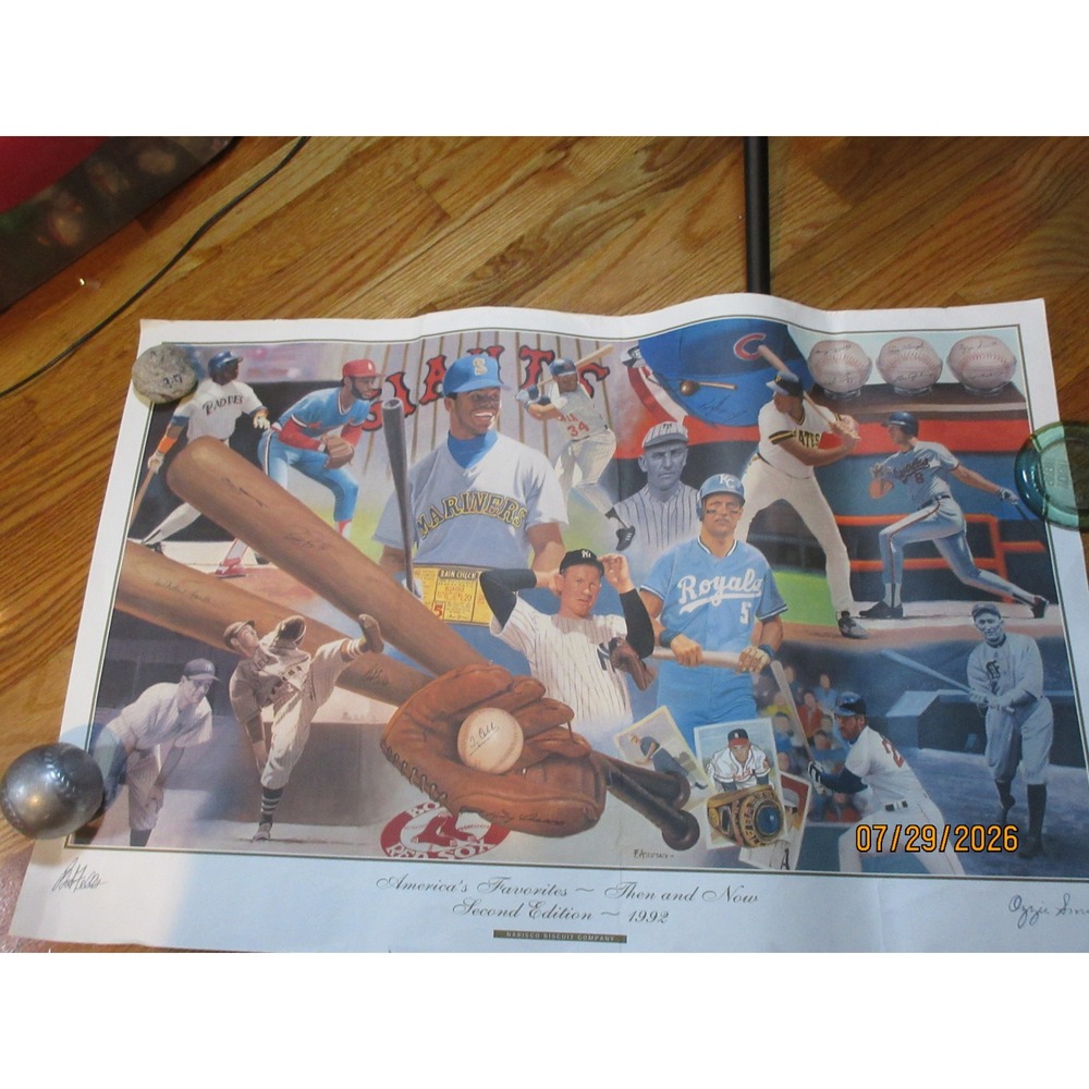Vintage 1992 Nabisco Americas Favorites Then and Now Baseball Poster MLB Art